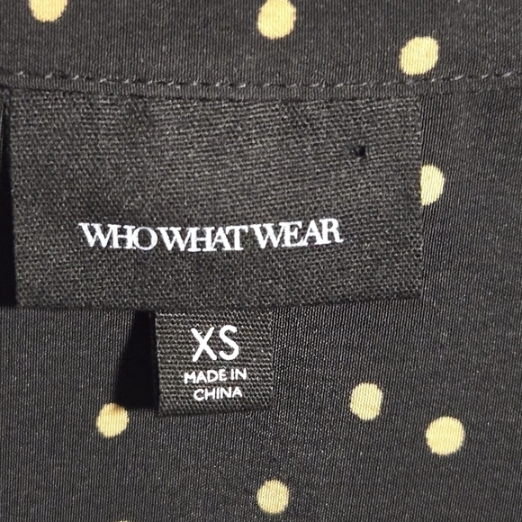 WHO WHAT WEAR Women's Button Up Dress with Belt Size XS Black & Tan Polka Dot - Picture 6 of 8